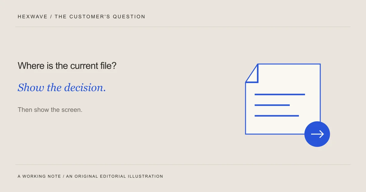 Original planning diagram: Where is the current file?. Show the decision.. Then show the screen.